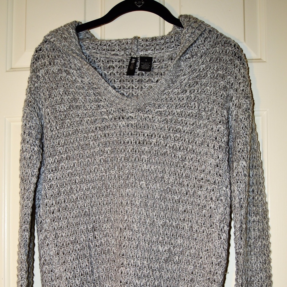 Grey and White hooded sweater